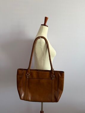 Patricia Nash Cognac Braided-Handle Leather Shoulder Tote